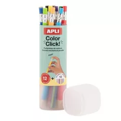   APLI Színes töltőceruza készlet, ceruzatartóban, APLI "Color Click", 12 különböző szín