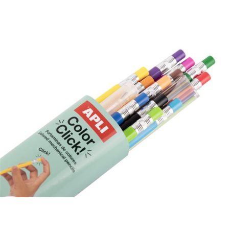 APLI Színes töltőceruza készlet, ceruzatartóban, APLI "Color Click", 12 különböző szín