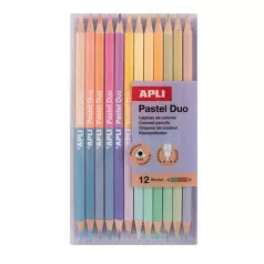   APLI Színes ceruza készlet, kétvégű, háromszögletű, APLI "Pastel Duo", 24 különböző pasztel  szín