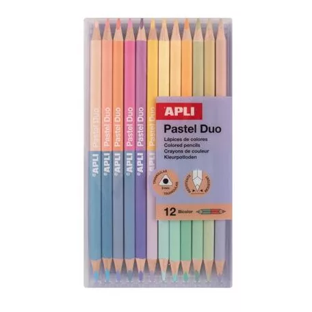 APLI Színes ceruza készlet, kétvégű, háromszögletű, APLI "Pastel Duo", 24 különböző pasztel  szín