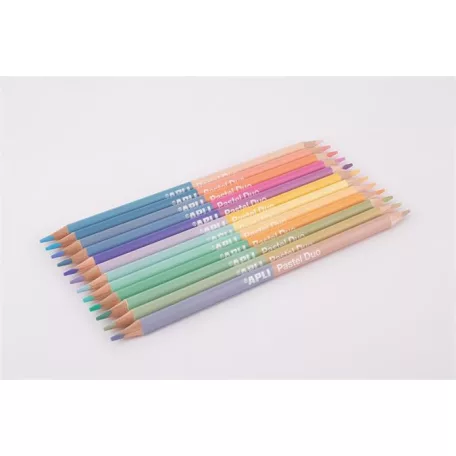 APLI Színes ceruza készlet, kétvégű, háromszögletű, APLI "Pastel Duo", 24 különböző pasztel  szín