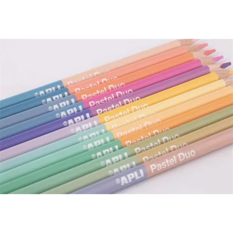 APLI Színes ceruza készlet, kétvégű, háromszögletű, APLI "Pastel Duo", 24 különböző pasztel  szín