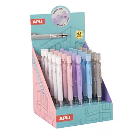 APLI Nyomósirón display, 0,7 mm, hegyezővel,  rázós, APLI, vegyes színekben, 25 db