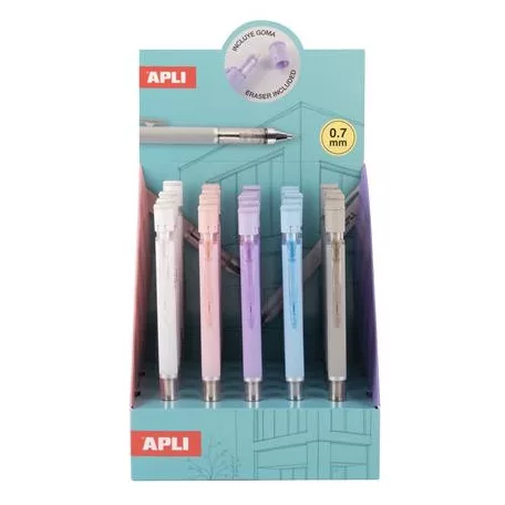 APLI Nyomósirón display, 0,7 mm, hegyezővel,  rázós, APLI, vegyes színekben, 25 db