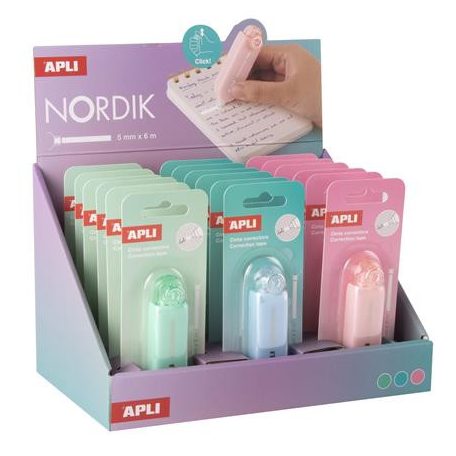 APLI Hibajavító roller, nyomógombos, 5 mm x 6 m, APLI "Nordik", vegyes pasztell színek