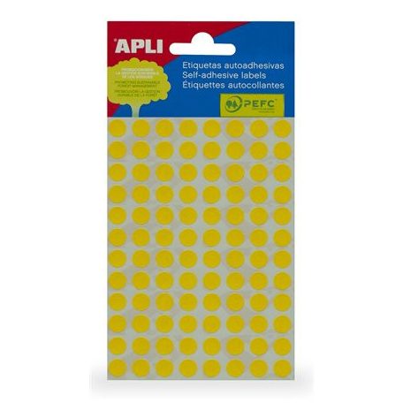 APLI Etikett, 8 mm kör, kézzel írható, színes, APLI, sárga, 288 etikett/csomag