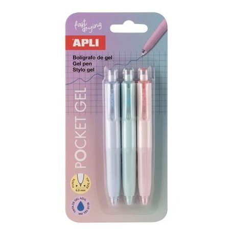 APLI Mini zseléstoll, 0,5 mm, nyomógombos, APLI "Pocket Gel", vegyes pasztell színek