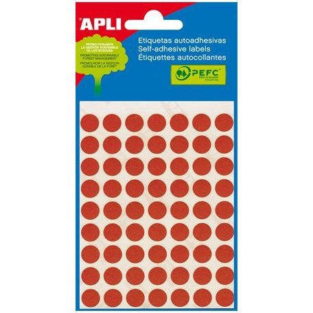 APLI Etikett, 10 mm kör, kézzel írható, színes, APLI, piros, 315 etikett/csomag