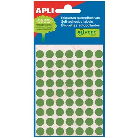 APLI Etikett, 10 mm kör, kézzel írható, színes, APLI, zöld, 315 etikett/csomag