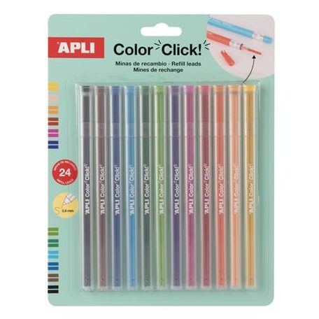 APLI Utántöltő színes töltőceruza készlethez, APLI "Color Click", 24 db, 12 szín