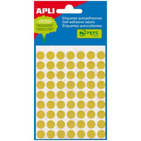 APLI Etikett, 13 mm kör, kézzel írható, színes, APLI, sárga, 175 etikett/csomag