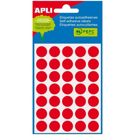 APLI Etikett, 13 mm kör, kézzel írható, színes, APLI, piros, 175 etikett/csomag
