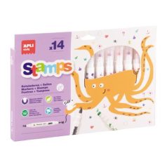   APLI Filctoll készlet, 2,5 mm, kimosható, nyomda, APLI Kids "Stamps", 14 különböző szín és minta