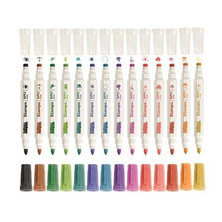 APLI Filctoll készlet, 2,5 mm, kimosható, nyomda, APLI Kids "Stamps", 14 különböző szín és minta
