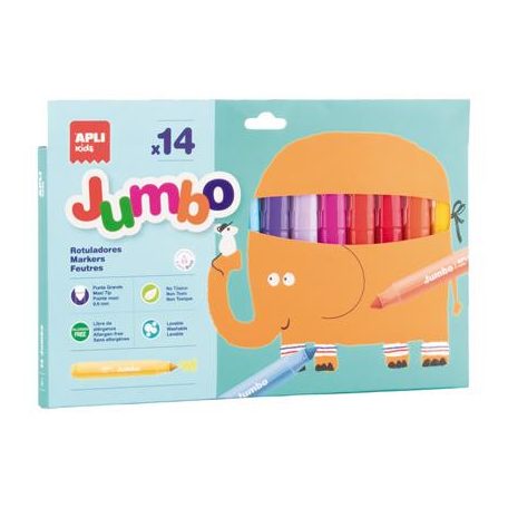 APLI Filctoll készlet, 9,6 mm, kimosható, vastag, APLI Kids "Jumbo", 14 különböző szín
