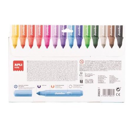 APLI Filctoll készlet, 9,6 mm, kimosható, vastag, APLI Kids "Jumbo", 14 különböző szín