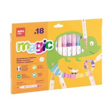 APLI Filctoll készlet, kétvégű, kimosható, APLI Kids "Magic", 18 különböző szín