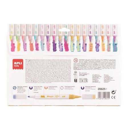 APLI Filctoll készlet, kétvégű, kimosható, APLI Kids "Magic", 18 különböző szín