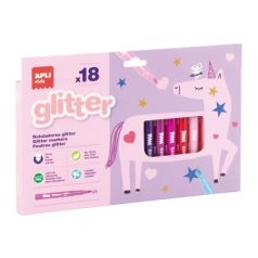   APLI Filctoll készlet, 4,8 mm, kimosható, csillámos, APLI Kids "Glitter", 18 különböző szín