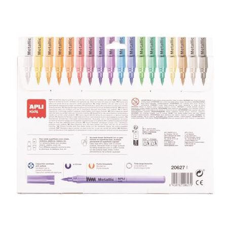APLI Filctoll készlet, 3,6 mm, kimosható, metálfényű, APLI Kids "Metallic", 18 különböző szín