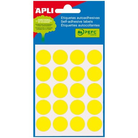 APLI Etikett, 19 mm kör, kézzel írható, színes, APLI, sárga, 100 etikett/csomag