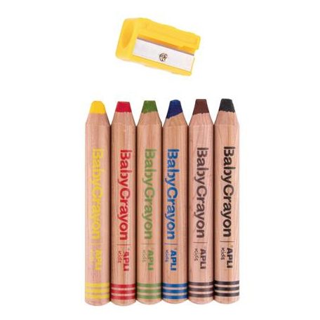 APLI Színes ceruza készlet, vastag, hegyezővel, 3 az 1-ben, APLI Kids "Baby Crayon", 6 különböző szín
