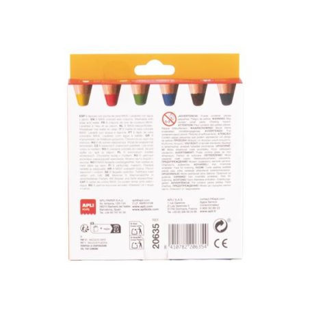 APLI Színes ceruza készlet, vastag, hegyezővel, 3 az 1-ben, APLI Kids "Baby Crayon", 6 különböző szín