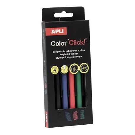APLI Zseléstoll, akril tintával, 0,7 mm, nyomógombos, APLI "Color Click", 4 különböző szín