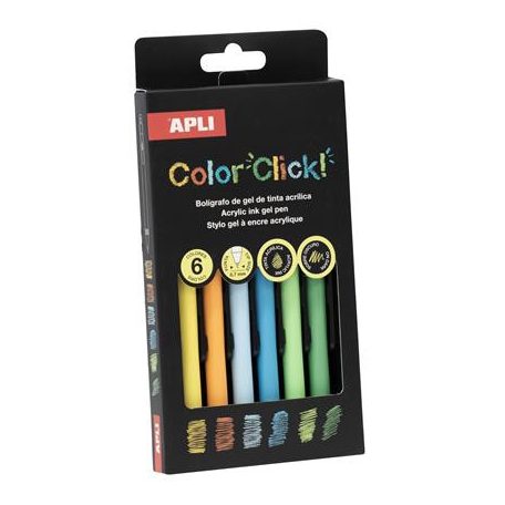 APLI Zseléstoll, akril tintával, 0,7 mm, nyomógombos, APLI "Color Click", őszi színek, 6 különböző szín