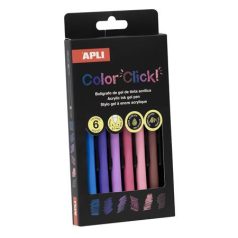   APLI Zseléstoll, akril tintával, 0,7 mm, nyomógombos, APLI "Color Click", tavaszi színek, 6 különböző szín