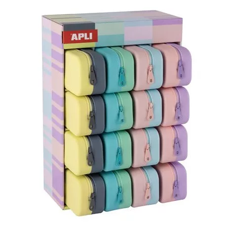 APLI Tolltartó, display, cipzáras, szilikon, kétszínű, APLI "Pastel", vegyes színek
