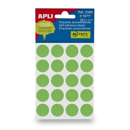 APLI Etikett, 19 mm kör, kézzel írható, színes, APLI, zöld 100 etikett/csomag