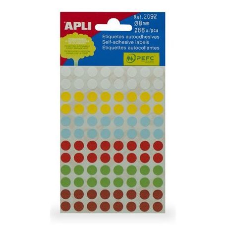 APLI Etikett, 8 mm, kör, kézzel írható, színes, APLI, vegyes színek, 288 etikett/csomag