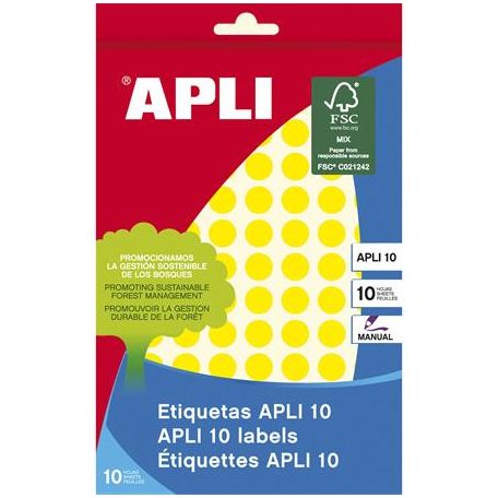 APLI Etikett, 10 mm kör, kézzel írható, színes, APLI, sárga, 1008 etikett/csomag