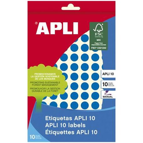 APLI Etikett, 10 mm kör, kézzel írható, színes, APLI, kék, 1008 etikett/csomag