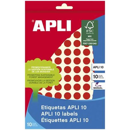 APLI Etikett, 10 mm kör, kézzel írható, színes, APLI, piros, 1008 etikett/csomag