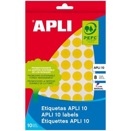 APLI Etikett, 16 mm kör, kézzel írható, színes, APLI, sárga, 432 etikett/csomag