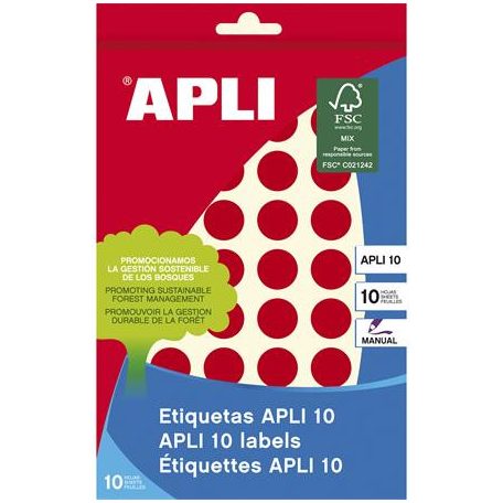 APLI Etikett, 16 mm kör, kézzel írható, színes, APLI, piros, 432 etikett/csomag
