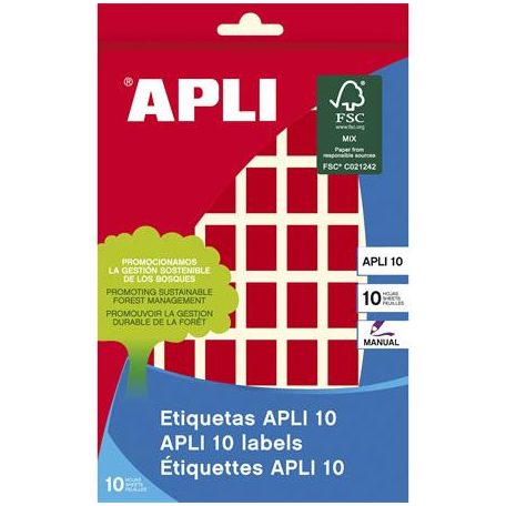 APLI Etikett, 12x18 mm, kézzel írható, színes, kerekített sarkú, APLI, piros, 448 etikett/csomag