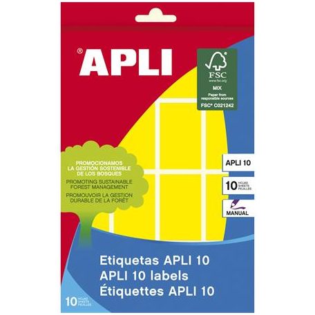 APLI Etikett, 25x40 mm, kézzel írható, színes, kerekített sarkú, APLI, sárga, 128 etikett/csomag