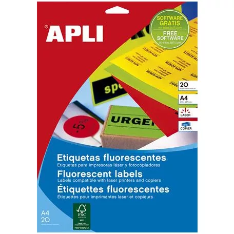 APLI Etikett, 64x33,9 mm, színes, kerekített sarkú, APLI, neon piros, 480 etikett/csomag