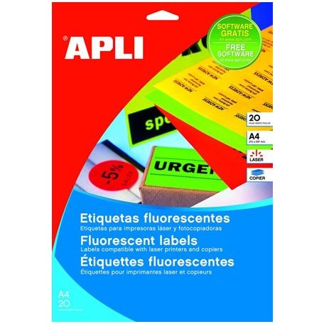 APLI Etikett, 99,1x67,7 mm, színes, kerekített sarkú, APLI, neon narancs, 160 etikett/csomag