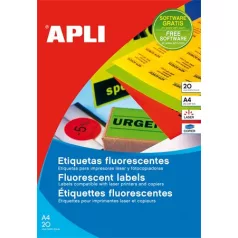   APLI Etikett, 210x297 mm, színes, APLI, neon narancs, 20 etikett/csomag
