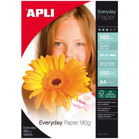 APLI Fotópapír, tintasugaras, A4, 180 g, fényes, APLI "Everyday"