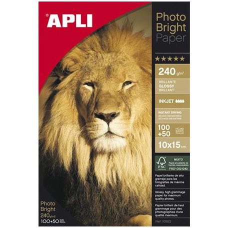 APLI Fotópapír, tintasugaras, 10x15 cm, 240 g, fényes, APLI "Photo Bright"