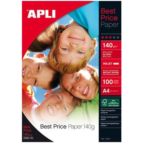 APLI Fotópapír, tintasugaras, A4, 140 g, fényes, APLI "Best Price"