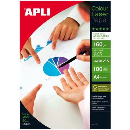 APLI Fotópapír, lézer, A4, 160 g, fényes, kétoldalas, APLI "Premium Laser"