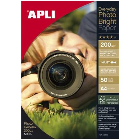 APLI Fotópapír, tintasugaras, A4, 200 g, fényes, APLI "Photo bright"