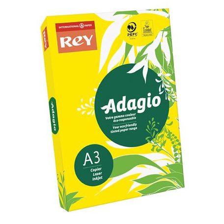 REY Másolópapír, színes, A3, 80 g, REY "Adagio", intenzív sárga