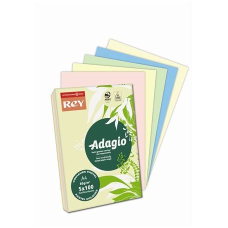 REY Másolópapír, színes, A4, 80 g, 5x100 lap, REY "Adagio", pasztell mix